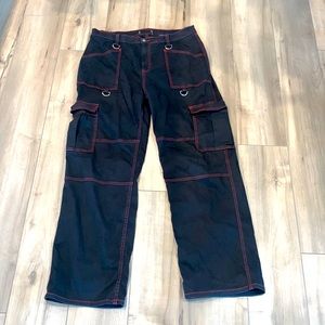 Hot topic cargo pants red stitch